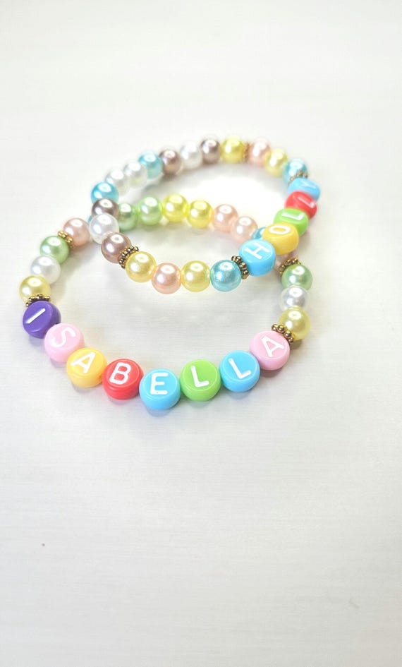 Childrens Personalised Beaded Stretch Kids Elastic Name