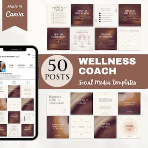 Wellness Coach Social Media Templates: 50 Canva Posts (Digital Download)