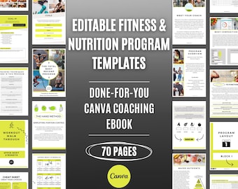 Editable Fitness & Nutrition Coaching Templates | 70-Page Canva Ebook | Workout + Nutrition Program for Personal Trainers | Workout Guide
