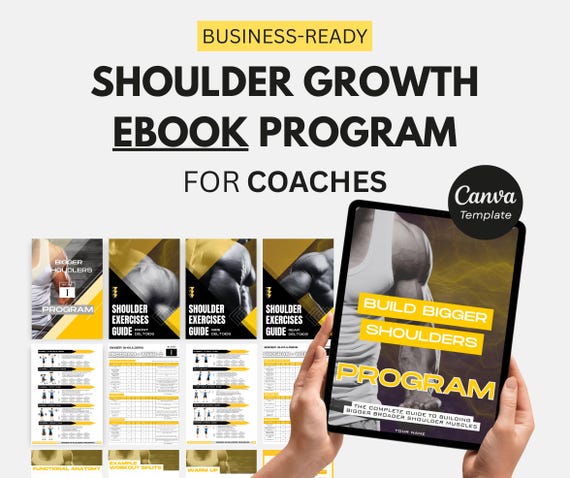 Shoulder Workout Program | Editable Canva Templates for Delts, Strength Training & Muscle Growth | 50+ Pages | Fitness Coaches, Health Coach