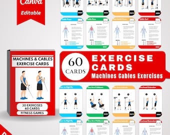 Printable Exercise Cards: Gym Strength Training, Canva Templates (Digital Download)