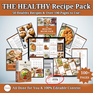 Healthy Recipe Nutrition Book | Easy Delicious Clean Eating Meals for Weight Loss | Wellness Editable Canva Meal Planner Templates