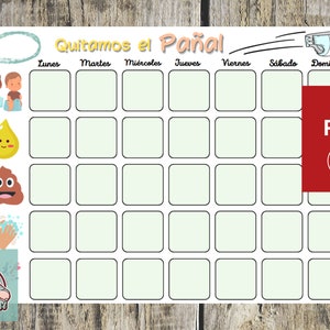 Tabla para quitar Pañal Niños Niñas y Bebés, Imprimible A4, Español, Potty Chart, Descarga Digital, DIY - Tareas y Rutinas - Dejar pañal