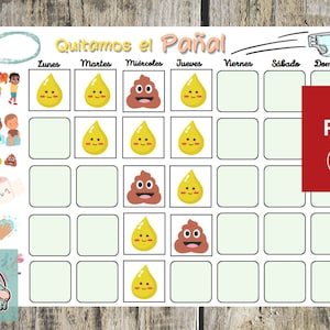Tabla para dejar el Pañal Niños Niñas y Bebés, Imprimible A4, Español, Potty Chart, Descarga Digital, DIY - Tareas y Rutinas - Quitar pañal