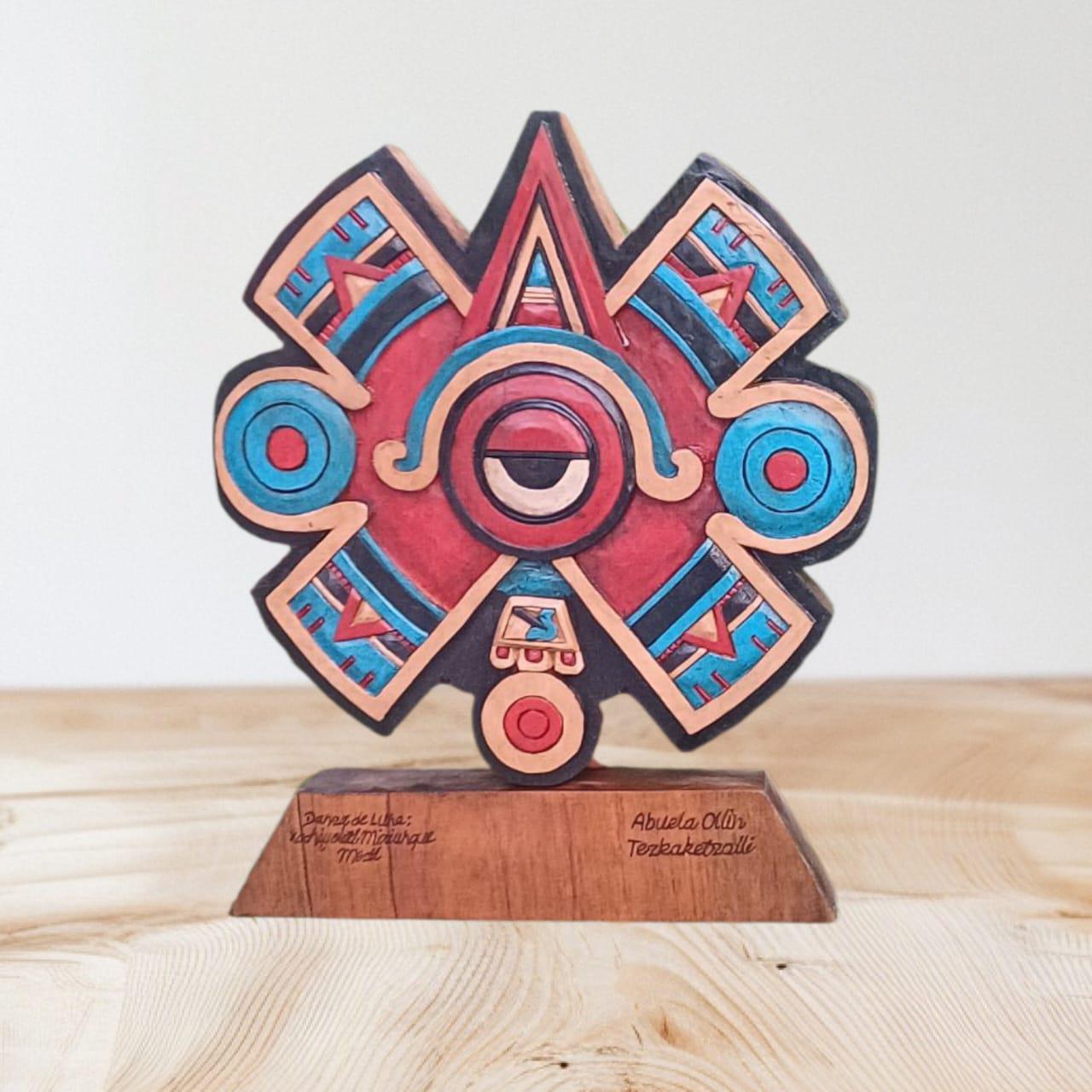 Hand-carved Aztec Nahui-ollin Symbol – Solid Cedar Wood – One-of-a