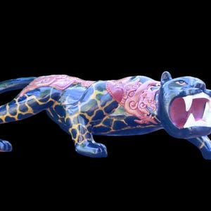 Hand Carved and Hand Painted Cedar Wood Mayan Jaguar