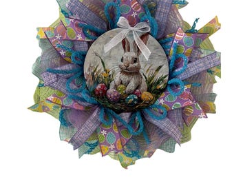 Honhoha Ghirlanda di Coniglio Pasquale, Decorazione per Porta del Coniglietto - Robusta Decorazione per Porta Pasquale con Coniglio, Cartello di Benvenuto | Decorazioni per la Porta d'ingresso della