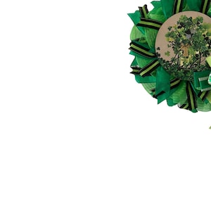 Lucky Shamrock St. Patrick’s Day Wreath – Green Mesh & Ribbon Door Decor, Irish Clover Wreath, Front Door St. Paddy’s Day Decor
