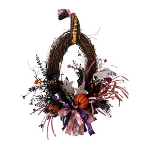 Halloween Grapevine Wreath, Ghost & Pumpkin Decor, Spooky Fall Decoration, Haunted House Decor, Halloween Party Decor, Front Door Wreath