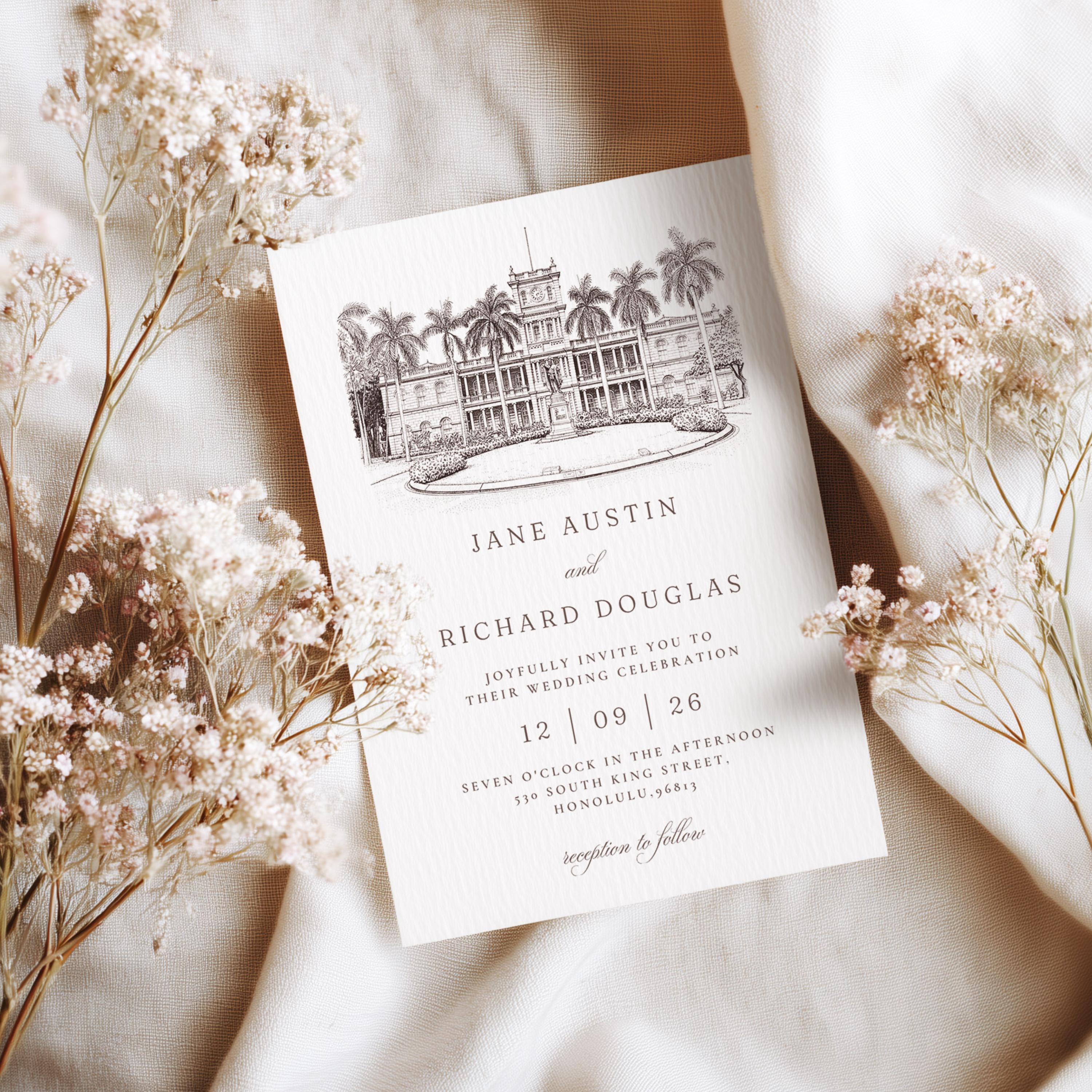 Custom Wedding Venue Sketch, Digital Illustration for Invitations ...