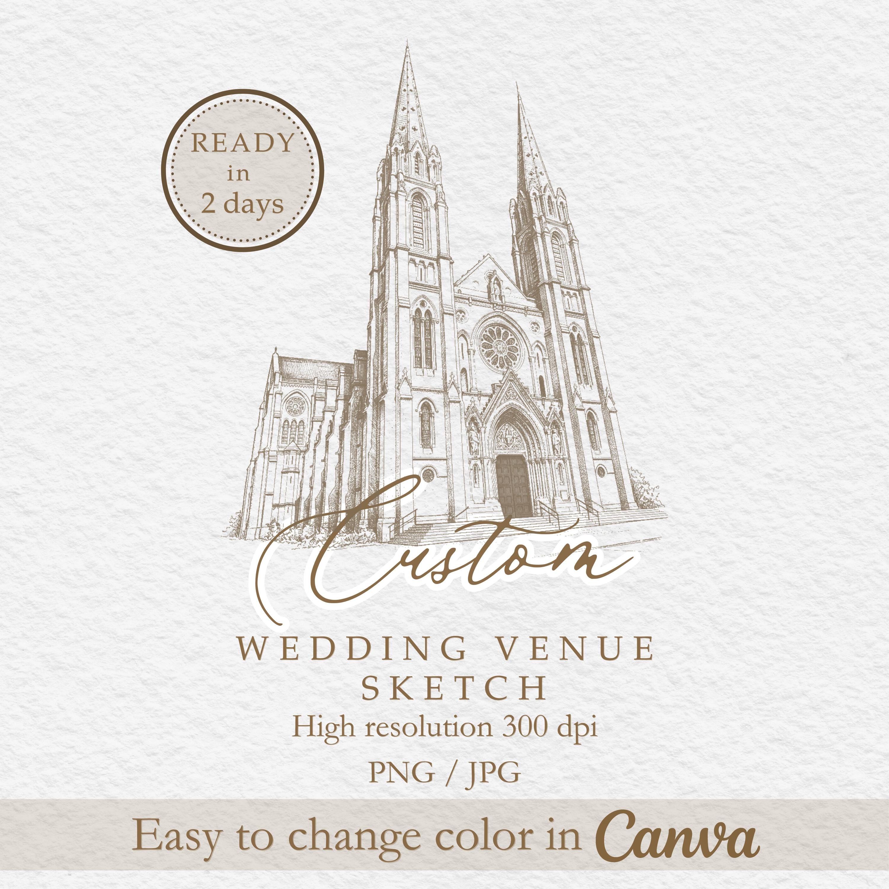 Custom Wedding Venue Sketch, Digital Illustration for Invitations ...