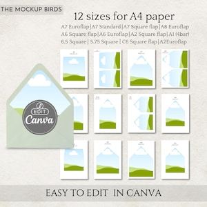 Envelope liner template CANVA digital download - 12 different popular sizes A4 - Photo envelope liner template - DIY stationery design print