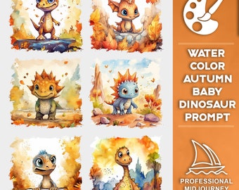Watercolor Baby Dinosaurs Autumn Theme Midjourney Prompt, Watercolor Animals, Midjourney Prompts, Ai Prompts, Midjourney Art, Ai Art Prompts