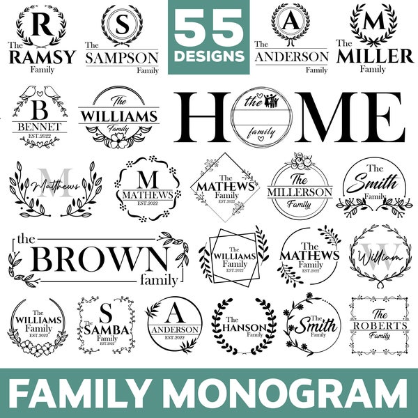Family Name Monogram SVG Bundle, 55 Design, Family Monogram Sign, Family Name Svg, Family Sign Svg, Family Monogram Svg, Family Wreath Svg