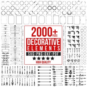 2000 decoratieve elementen Svg, ornamenten SVG, ontwerpelementen Svg, bloeit Svg, pijl Svg, grens Svg, bruiloft Svg, Frame SVG, bundel SVG afbeelding 1