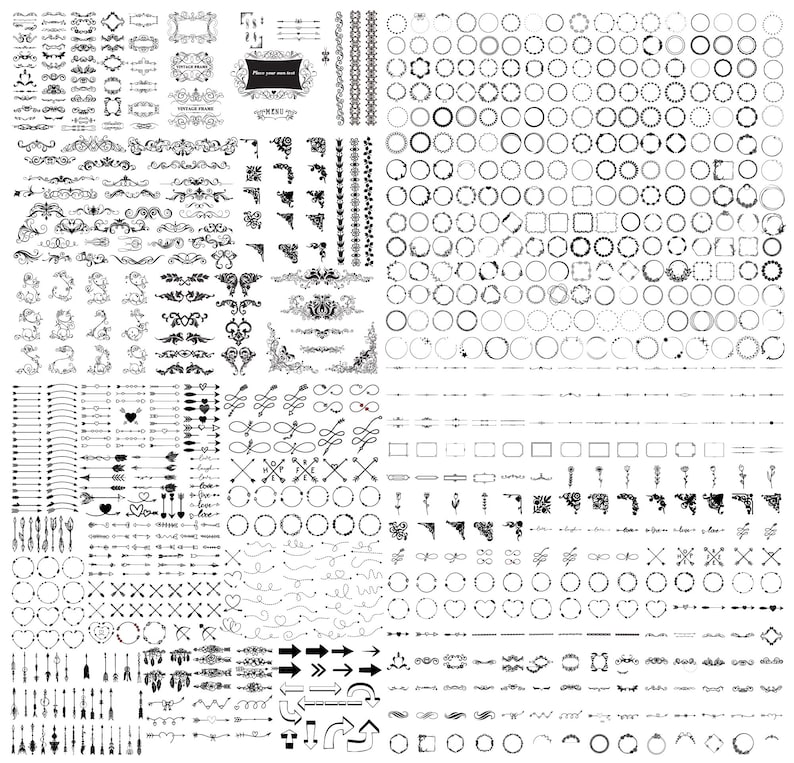 2000 decoratieve elementen Svg, ornamenten SVG, ontwerpelementen Svg, bloeit Svg, pijl Svg, grens Svg, bruiloft Svg, Frame SVG, bundel SVG afbeelding 2