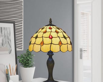 Vintage Tiffany-Style Stained Glass Table Lamp – Decorative Bedside Light for Home