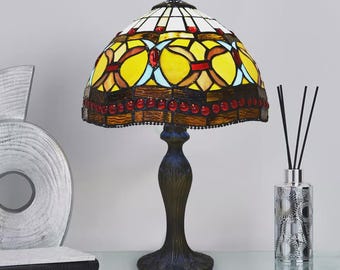 Antique Tiffany-Style Table Lamp – Handcrafted Multicolored Stained Glass Shade