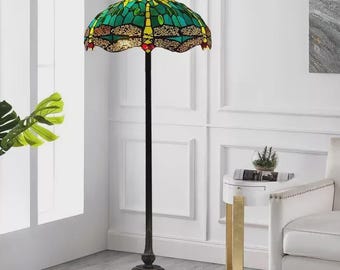 Tiffany-Style Green Stained Glass Floor Lamp for Bedroom, Living Room, and Home Décor