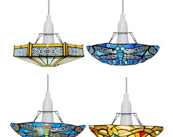 Tiffany-Style Stained Glass Pendant Ceiling Lamp – Retro Design, Easy Installation