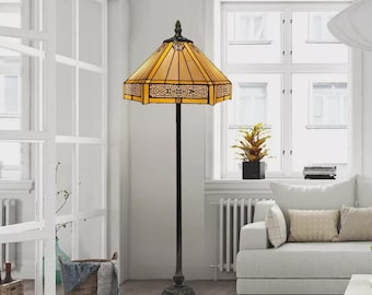 Tiffany-Style Hexagonal Stained Glass Floor Lamp for Home, Bedroom, and Living Room