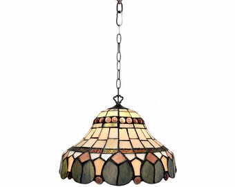 Lampada a sospensione in stile Tiffany, plafoniera in vetro colorato realizzata a mano
