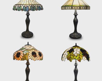 Antique Tiffany-Style Table Lamp, 16-Inch Multicolor Stained Glass Home Décor