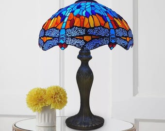 16-Zoll-Tiffany-Stil Libellen-Tischlampe - Buntglasschirm mit antiker Bronzebasis