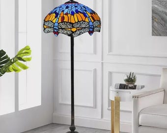 Tiffany-Style Blue Stained Glass Floor Lamp for Bedroom and Living Room Decoration