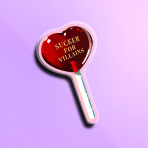 Sucker For Villains Lollipop Heart Clear Matte Sticker | Bookish Merch - Stocking Stuffers - Kindle Sticker - Booktok