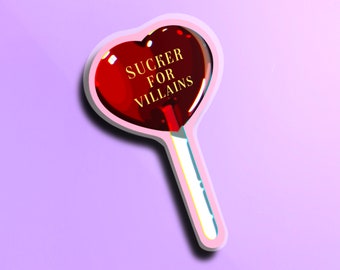 Sucker For Villains Lollipop Heart Clear Matte Sticker | Bookish Merch - Stocking Stuffers - Kindle Sticker - Booktok