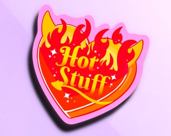 Devilish Hot Stuff Vinyl Sticker | 90s Aesthetic Sticker - Retro Flames Sticker - Laptop Water Bottle Sticker