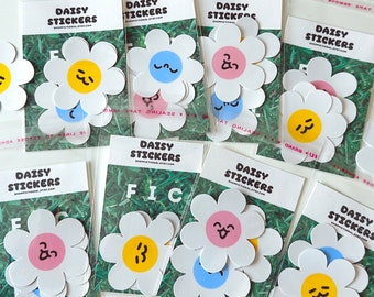 Cute Mini Daisy Smiley Vinyl Stickers | Smiling Daisies Mini Retro Stickers - Decorate your phone, laptop, kindle, water bottle