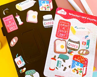 Breakfast Time Glitter Sticker Sheet | Cute Kawaii Polco Sticker Sheet