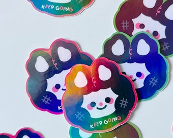 Cute KEEP GOING! Motivational Sheep Boy Holographic Sticker | Inspirational Sticker for Waterbottle, Laptop, Kindle