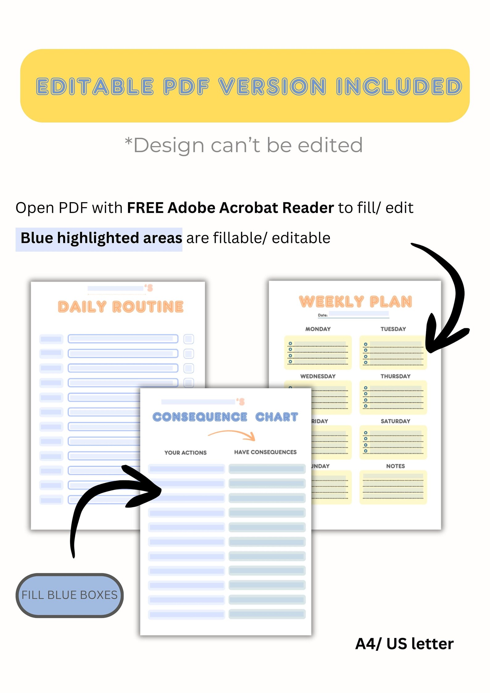 Personalized Kids Daily Routine Chart, Editable Schedule Planner ...