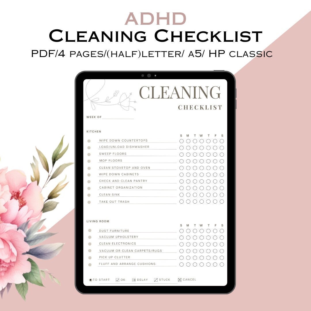 ADHD Cleaning Planner, Cleaning Checklist, Cleaning Schedule, Weekly ...