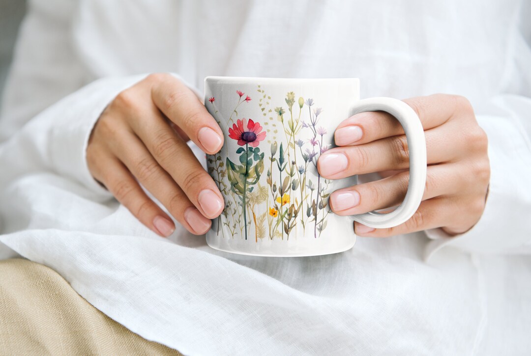 Boho Wildflowers Cottagecore Coffee Mug, Pastel Floral Nature Mug ...