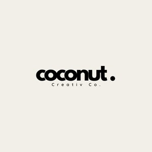 May include: Black and white logo for a company called "coconut. Creativ Co."