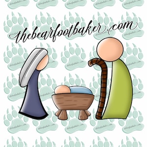 Nativity Cookie Cutter Set: Mary, Joseph, Baby Jesus, with Plungers