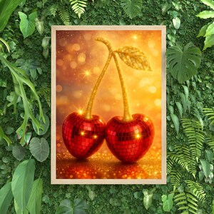 Cherry Wall Art Print- Modern Kitchen Fruit Decor- Digital Download Multiple Sizes, Instant Printable Art