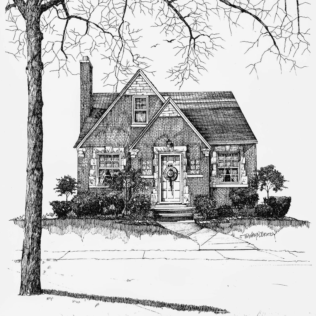 Custom Pen Ink House Portrait, Personalized Home Artwork, Real Estate ...