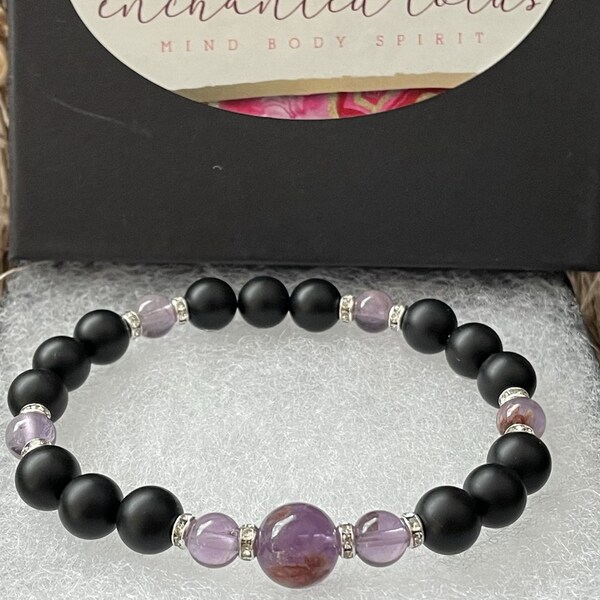 Matte black onyx & Super Seven “sacred stone” bracelet