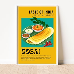 Impresión Dosai / Cartel de la India / Arte Desi / Decoración de la cocina / Arte alimentario / Moderno de mediados de siglo / Signo de comer / Arte pop / Inauguración de la casa / Cartel de papel mate