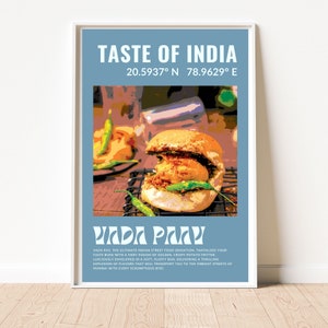 Vada Paav / Cartel de la India / Arte Desi / Decoración de la cocina / Arte alimentario / Comida callejera de Mumbai / Comer signo / Arte pop / Inauguración de la casa / Cartel de papel mate