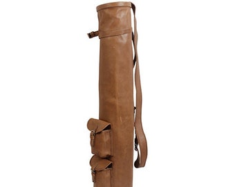 Real Leather Sunday club Golf bag old school with two pockets, handmade real leather vintage Style Brown Golf Bag, Leather Golf Stand