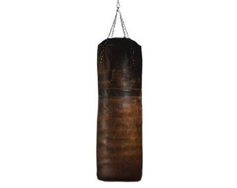 Saco de boxeo de cuero fusión retro, saco de boxeo de entrenamiento, kickboxing MMA, bolsa de arena hecha a mano, bolsa pesada de cuero de vaca, bolsa de ejercicios de gimnasio, bolsa de entrenamiento