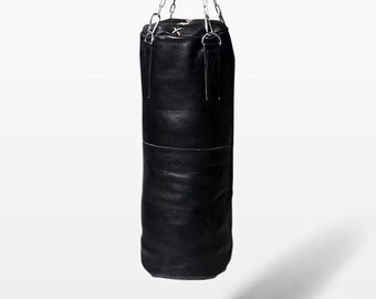 Saco de boxeo de cuero negro vintage, bolso de arena hecho a mano, bolso de kickboxing MMA, bolso de boxeo de entrenamiento, bolso pesado de cuero de vaca, bolso de ejercicios de gimnasio, bolso UFC