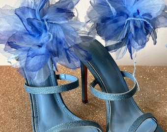 Women’s fashionable Heels, denim Heels, Flower Heels, Women Heels, Blue Shoes