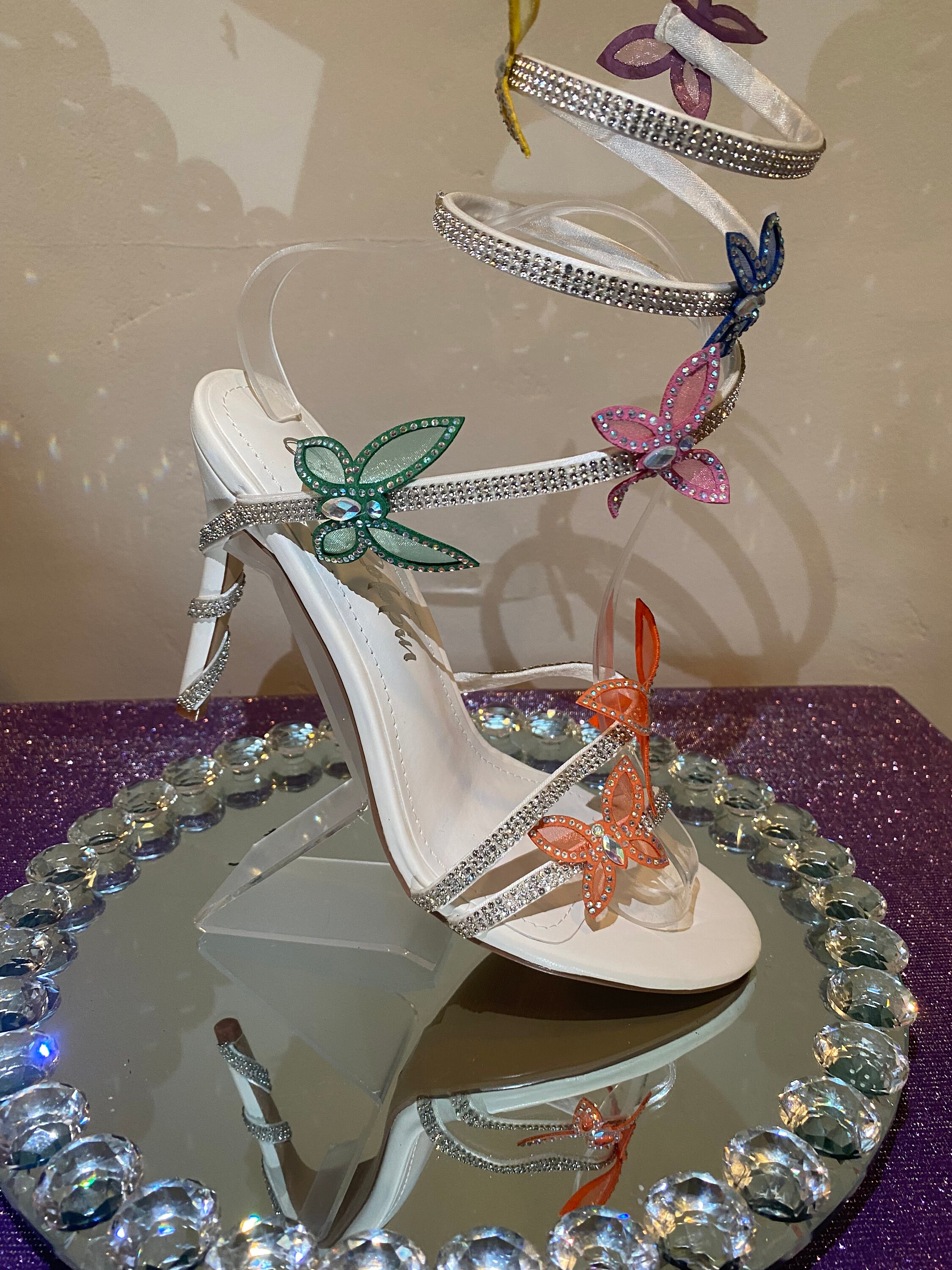 Poster Grl Lace Up Butterfly Platform Heels Rhinestone Diamond Silver |  Dolls Kill | ShopLook